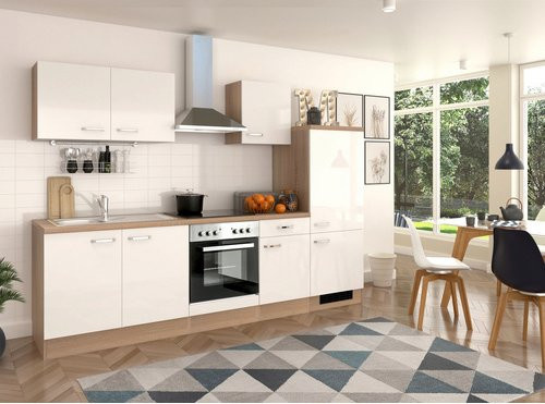 Moderne Küchenzeile Flex-Well Valero in Weiss mit Einbaugeräten, Breite: 270 cm - Bild 1