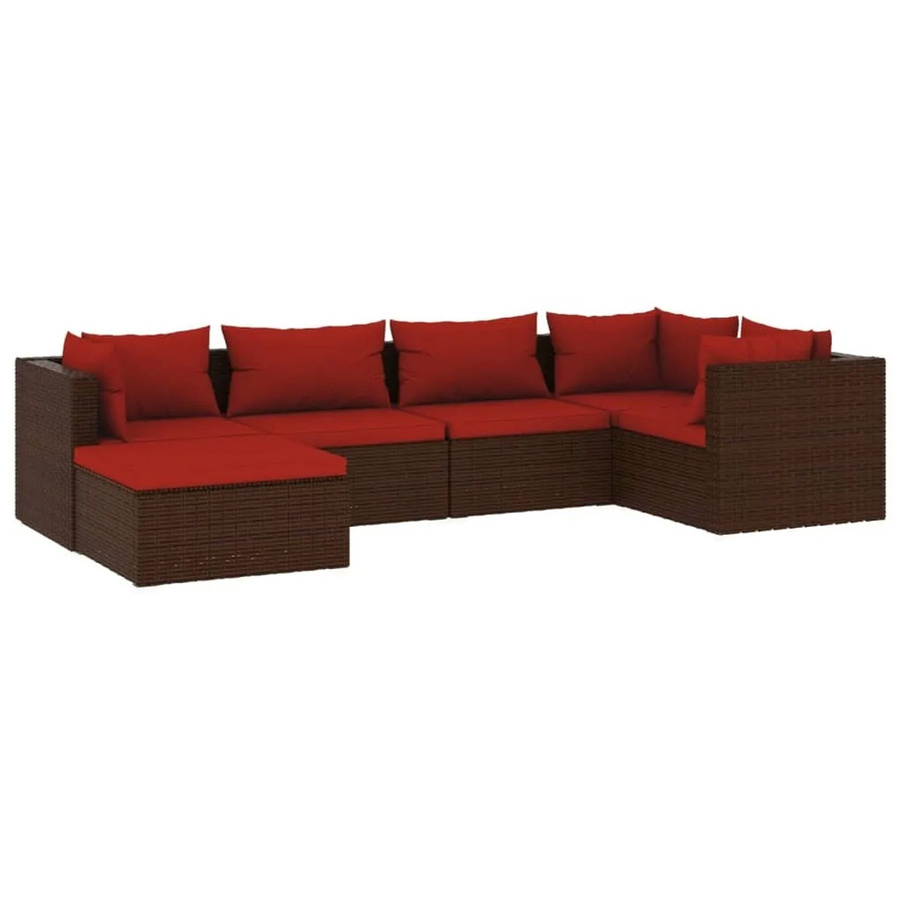 vidaXL 6-tlg Garten-Lounge-Set aus Poly Rattan in Braun mit Kissen und Metallgestell - Bild 2