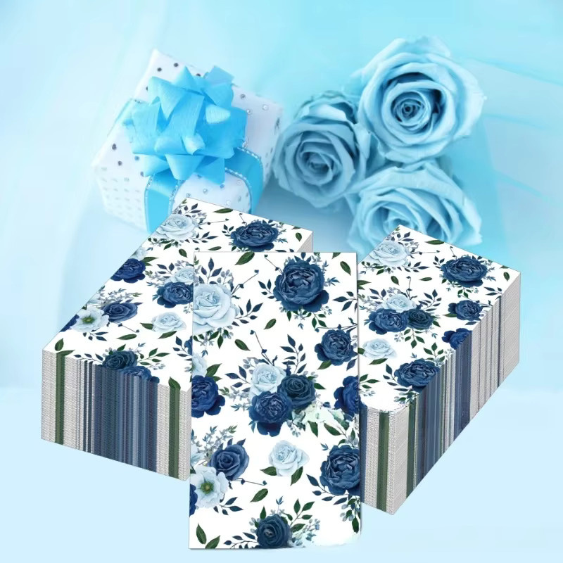 GUANYAO Vintage Blaue Blume Seidenpapier Tischsets für Hochzeit und Geburtstag, 20er Paket, B: 33 cm x H: 40 cm - Bild 4