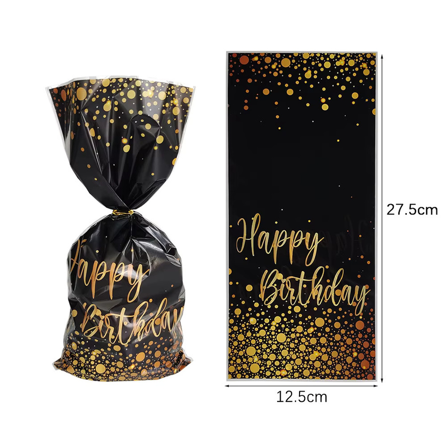 50 Stück Geschenkbeutel Gold Schwarz mit Punktmuster für Geburtstag und Süßigkeiten aus Kunststoff - Bild 3