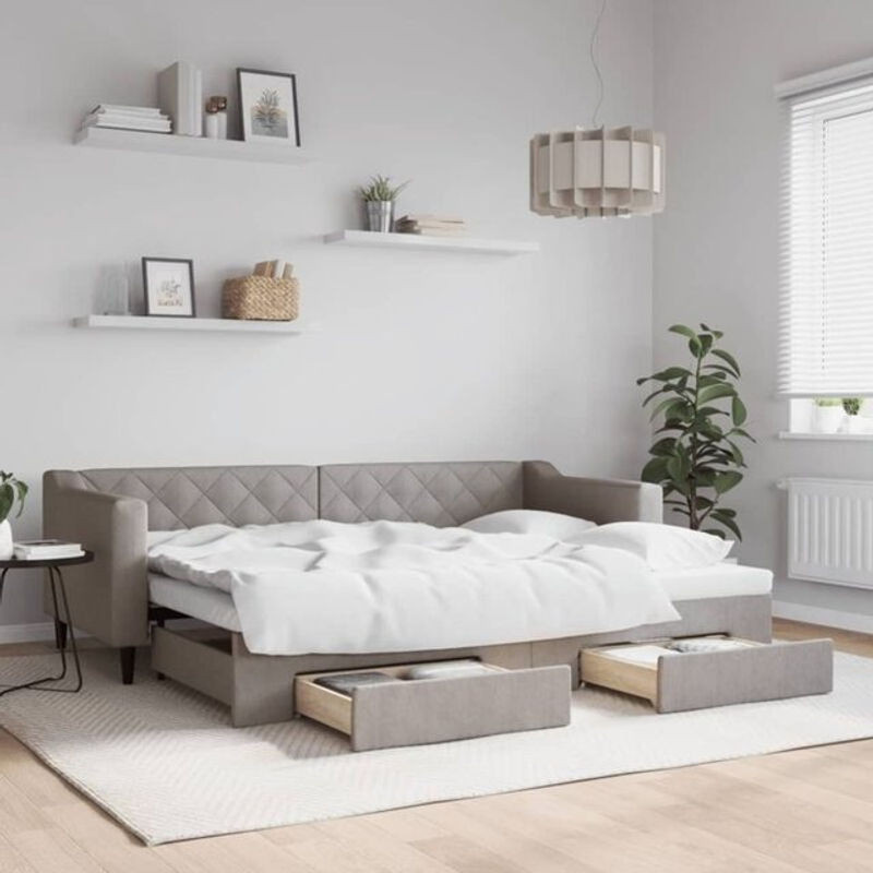 Ausziehbares Funktionsbett Vidaxl mit Schubladen in Taupe meliert aus Stoff und Metall, Breite: 80 cm, Länge: 200 cm - Bild 1
