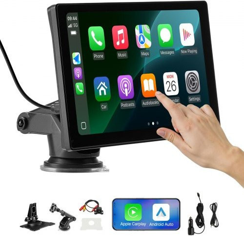 VEVOR Wireless Car Stereo mit 228,6 mm HD Touchscreen, kompatibel mit Apple CarPlay und Android Auto, inklusive Rückfahrkamera, Bluetooth, GPS Navigation und Mirror Link, Schwarz - Bild 1