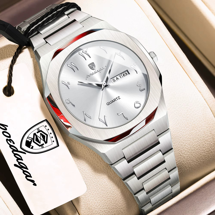 POEDAGAR Armbanduhr Edelstahl, Quarz, Silber, Damen, Wochentagsanzeige - Bild 2