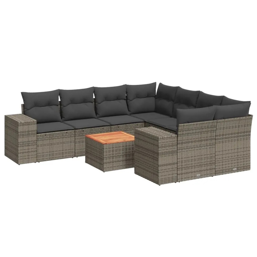 vidaXL 9-teilige Garten-Sofagarnitur aus Poly-Rattan in Grau mit Kissen und Akazienholz - Bild 2