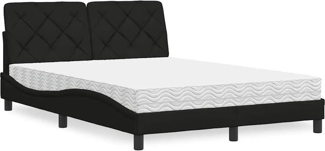 vidaXL Bett mit Matratze in Schwarz und Weiß, modernes Polsterbett aus Stoff und Metall, B/T/H: 140 x 190 x 145 cm - Bild 1
