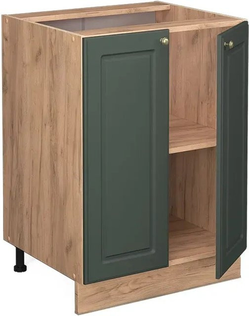 Vicco Küchenunterschrank Fame-Line in Grün-Gold mit Eiche-Optik und Marmor-Design im Landhausstil, B/T/H: 60 x 60 x 82 cm - Bild 1