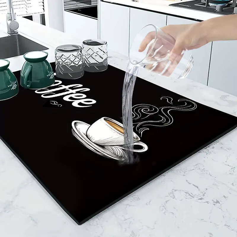 Saugfähige Kaffeemaschinenmatte von VIKAMA in Schwarz mit rutschfester Gummiunterseite und Antifouling-Design für Kaffeemaschinen und Küchenspülen - Bild 2