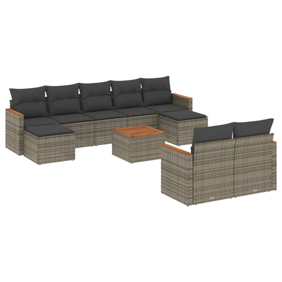 vidaXL 10-tlg. Garten-Sofagarnitur in U-Form aus grauem Poly-Rattan mit Kissen und pulverbeschichtetem Stahlgestell - Bild 2