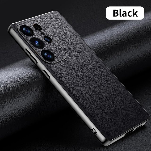 Leder-Handyhülle für Samsung Galaxy S25 S24 S23 S22 Ultra Plus in Schwarz mit galvanisierten Kanten und Kamera-Schutzabdeckung - Bild 1