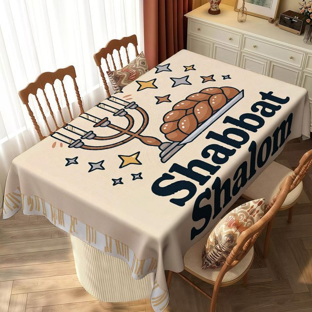 JINGYUE Pet Tischdecke Schabbat quadratisch, beige, wasserabweisend, B/B: 140 x 140 cm - Bild 1