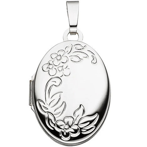 Colfem Medaillon Blumen oval, 585 Weißgold, Anhänger zum Öffnen - Bild 1