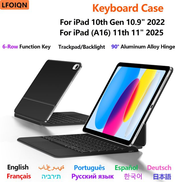 LFOIQN Magnetische Tastaturhülle für iPad 10. Generation 2022 und iPad 11. Generation A16 2025 Smart Cover Folio mit Multi-Touch Trackpad Magic Keyboard in Schwarz - Bild 1