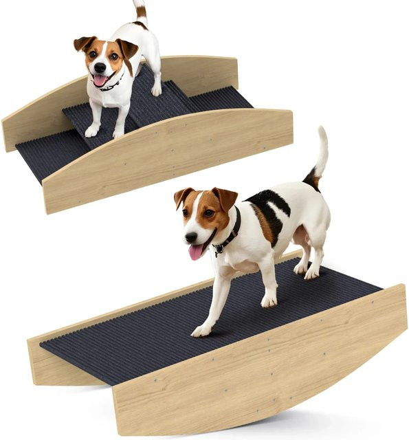 PawHut Hundewippe aus Tannenholz mit Teppichstoff in Naturholz, B/T/H: 39,5 x 80 x 20 cm - Bild 1