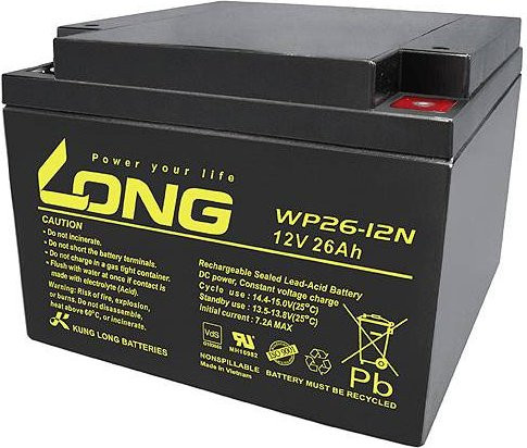 Long WP26-12N-M Bleiakku 12V 26Ah Blei-Vlies AGM mit M5-Schraubanschluss, Farbe: Schwarz, B/H/T: 166 x 125 x 175 mm - Bild 1