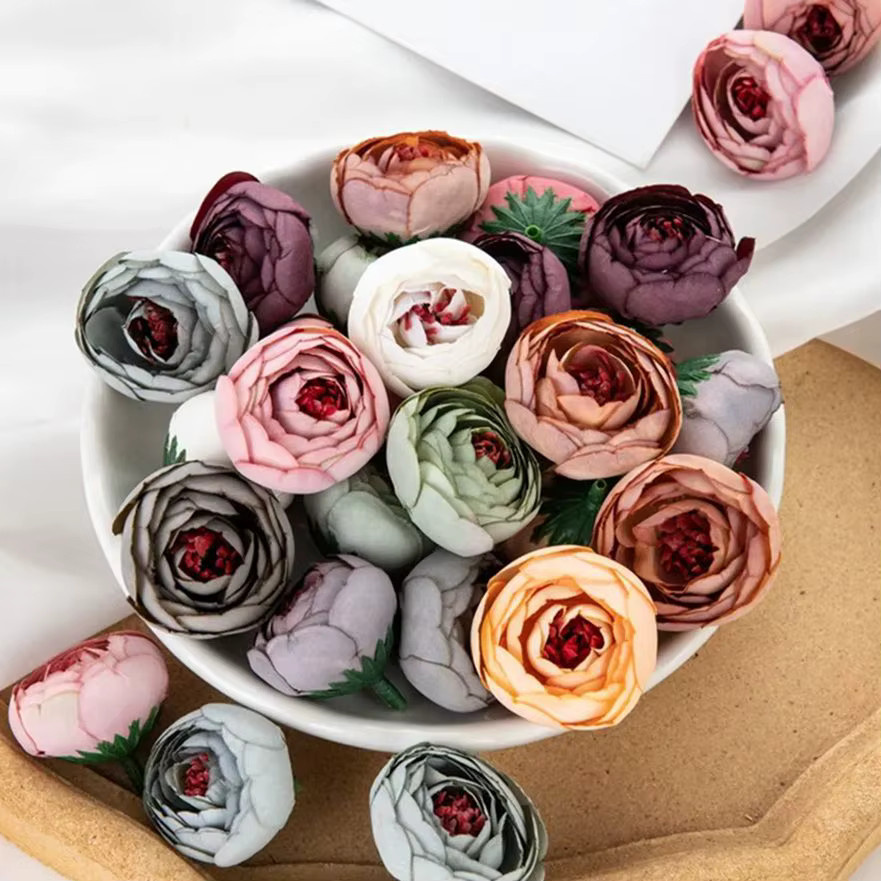 TTCY Künstliche Seiden-Teerosen-Knospen in Pink und Multicolour für Hochzeitsstrauß, DIY-Geschenke und Garten-Dekoration - Bild 2