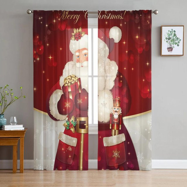 Yiran Furniture Transparentes Voile Organza Vorhang mit Weihnachtsstadt-Motiv für Wohnzimmer und Schlafzimmer, Breite: 135 cm, Höhe: 115 cm - Bild 1