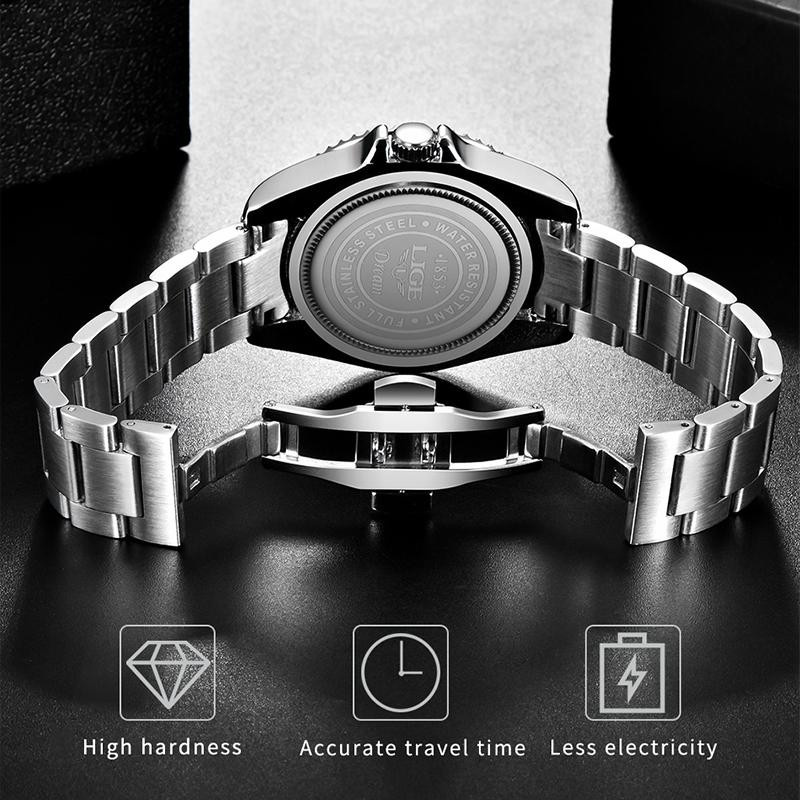 LIGE Digitaluhr, Quarz, Edelstahl, Schwarz, 43 mm, Herren - Bild 7