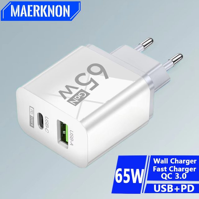 Maerknon GaN Total 65 W PD USB-C Schnellladegerät Wandladegerät in Weiß - Bild 1