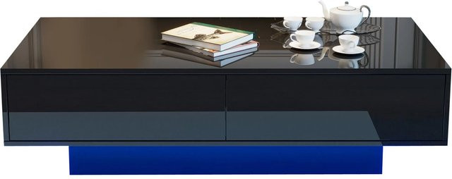 okwish Couchtisch in Schwarz mit 2 Schubladen, LED-Beleuchtung und glänzender Oberfläche, B: 115 cm, T: 55 cm, H: 34 cm - Bild 1