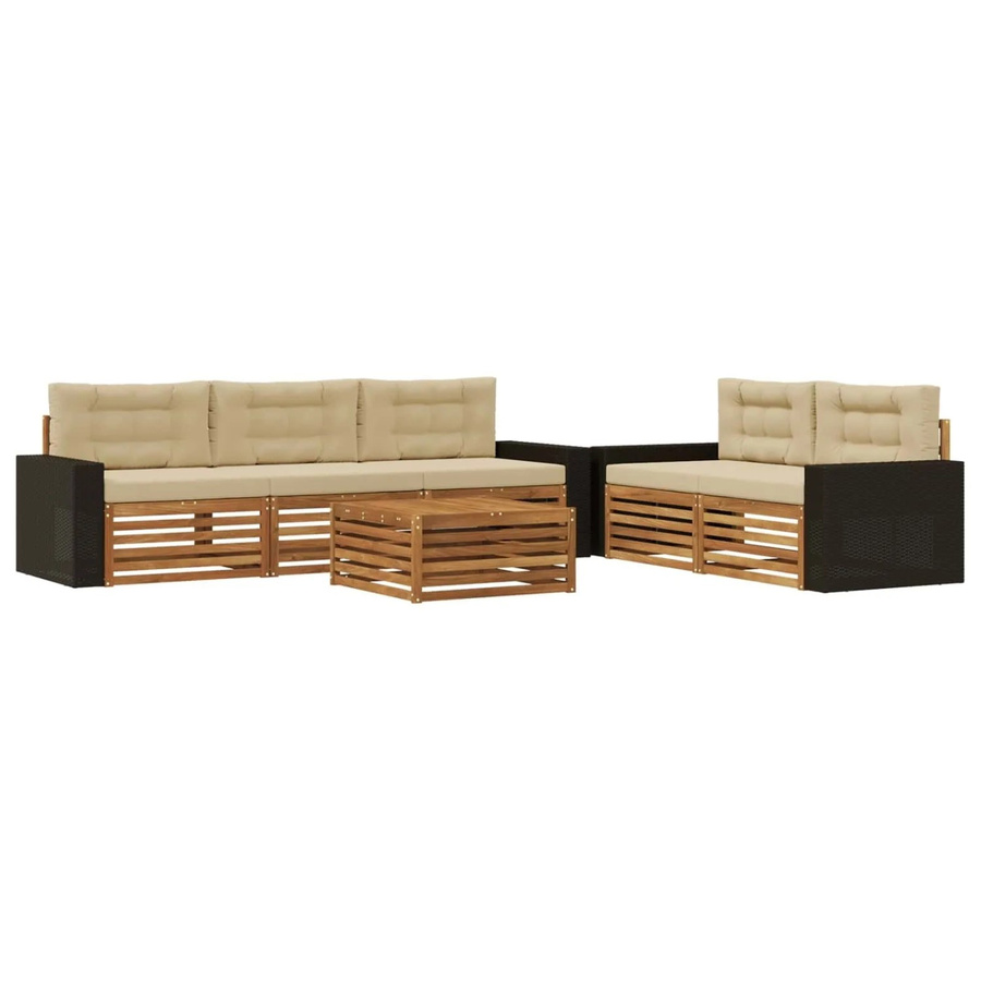 vidaXL Outdoor-Sofagarnitur aus Akazienholz in Natur und Beige mit 6 Teilen und Polsterkissen - Bild 2
