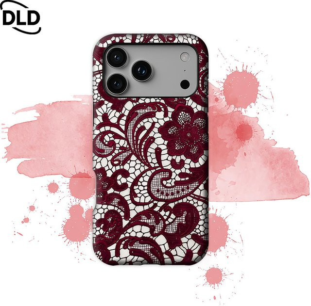 Potdemiel Crimson Lace Floral Handyhülle für iPhone 17 16 15 14 13 Pro Max Plus mit Magnetfunktion in Rot - Bild 1