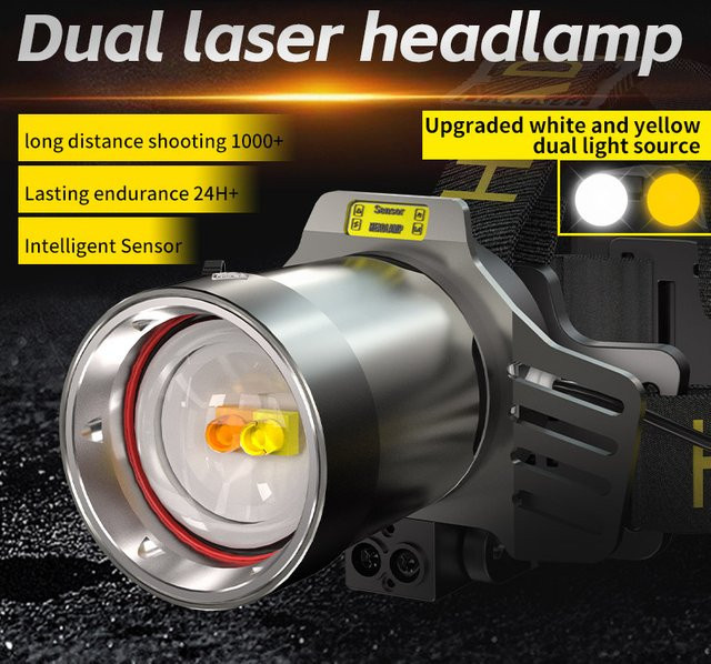 ESMARTER Wiederaufladbare High Power Sensor Scheinwerfer Kopf-Taschenlampe mit Bewegungssensor in Schwarz - Bild 1