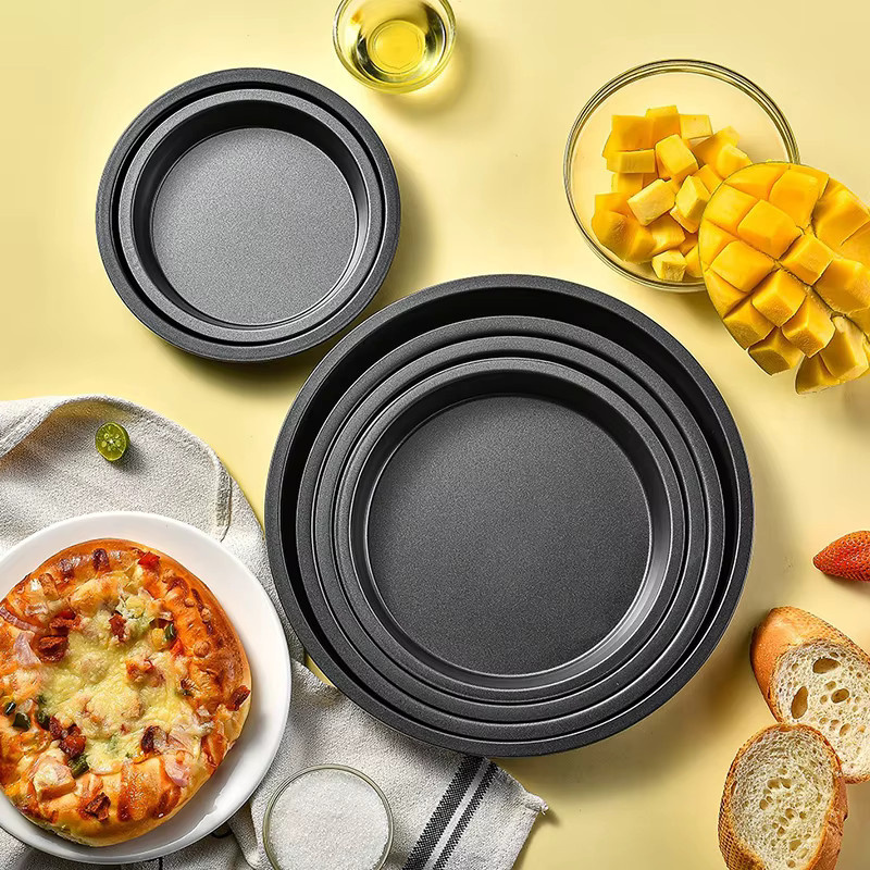 ZYF Pizza-Backform aus Kohlenstoffstahl mit Ölpinsel, rund, antihaftbeschichtet, Schwarz - Bild 2