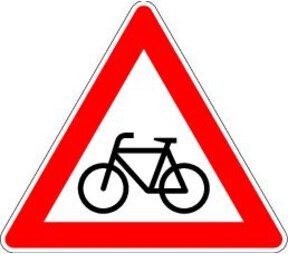 ADCO Verkehrszeichen Folie Dreieck Radfahrer kreuzen links, Farbe: Rot, Breite: 90 cm - Bild 1