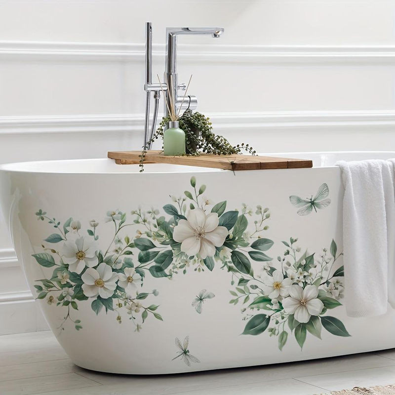 XYKK01 Selbstklebende Wandsticker mit weißen Blumen und Schmetterlingen aus PVC für Schlafzimmer und Wohnzimmer - Bild 1