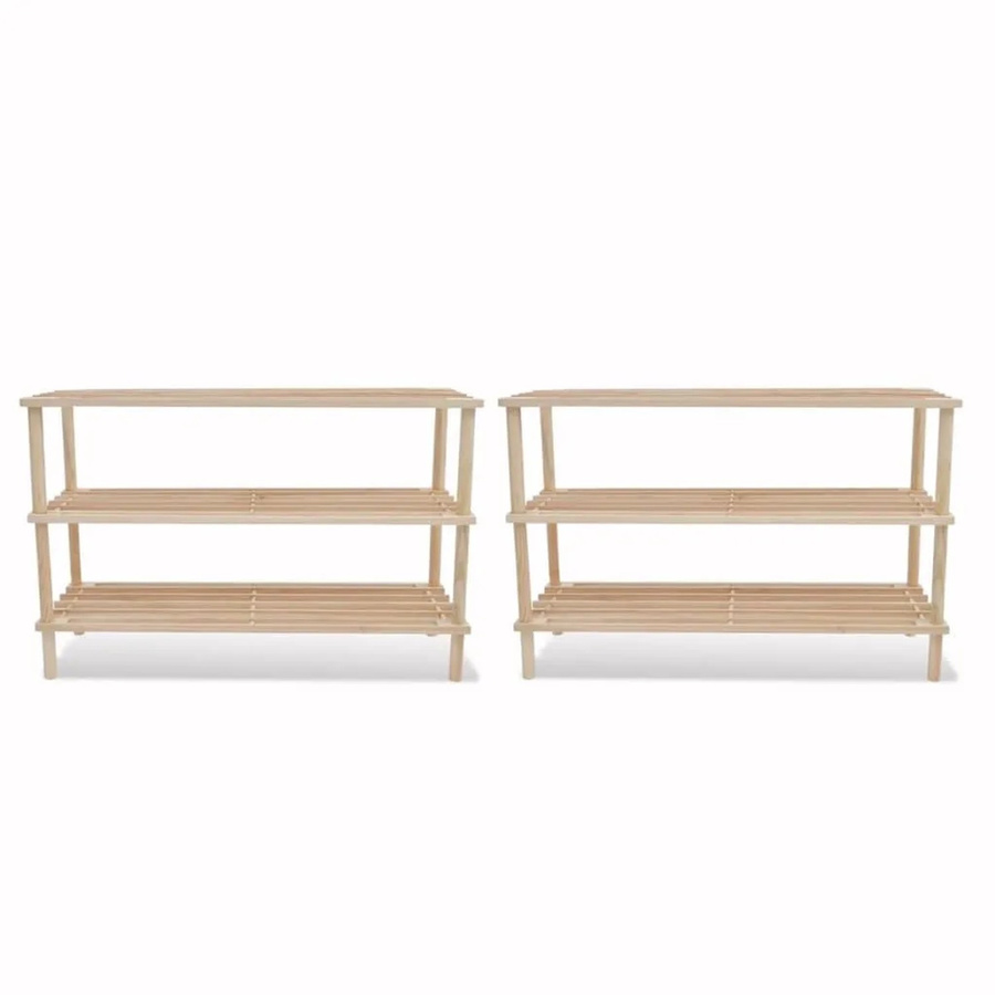 vidaXL Schuhregale Set aus Massivholz Tanne mit 3 Böden, 2 Stück, braun, B/T/H: 48,5 x 26,0 x 26,0 cm - Bild 1