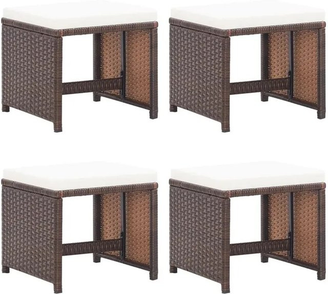 Set aus 4 vidaXL Gartenhockern aus braunem PE-Rattan mit Kissen und abnehmbarem Bezug, B/T/H: 40,5 x 40,5 x 35,0 cm - Bild 1