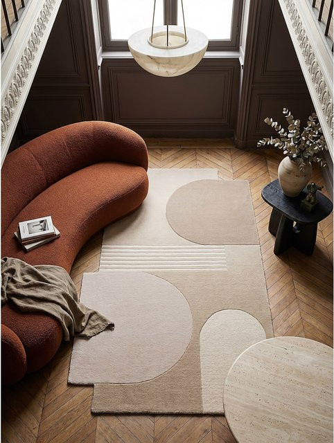 Handgeschnitzter Wollteppich Kadima HALLEIN in Natur Beige und Sand, B/T: 200 x 290 cm - Bild 1