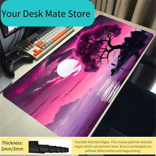 Rosa Sakura Anime Mauspad XXL Schreibtischunterlage für PC Gaming und Büro in Pink - Bild 1