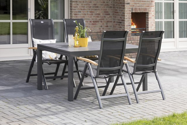 Hartman Alice/Tipperary Garten-Essgruppe in Stone Grey mit 4 Klappstühlen, ausziehbarer rechteckiger Tisch aus Aluminium, HPL und Teak - Bild 1
