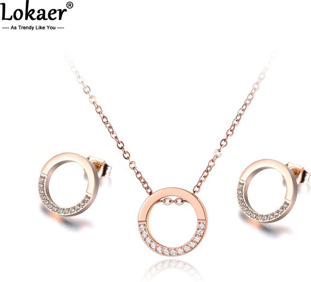 Lokaer Schmuck-Set Edelstahl, Roségold, Zirkonia, Kristall, Damen - Bild 1