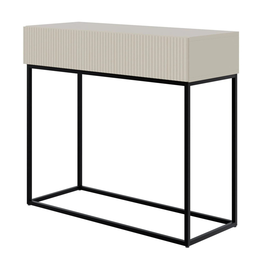 Selsey Veldio Konsolentisch mit Lamellenfront und Schublade in Greige mit schwarzen Beinen, Breite: 90 cm - Bild 2