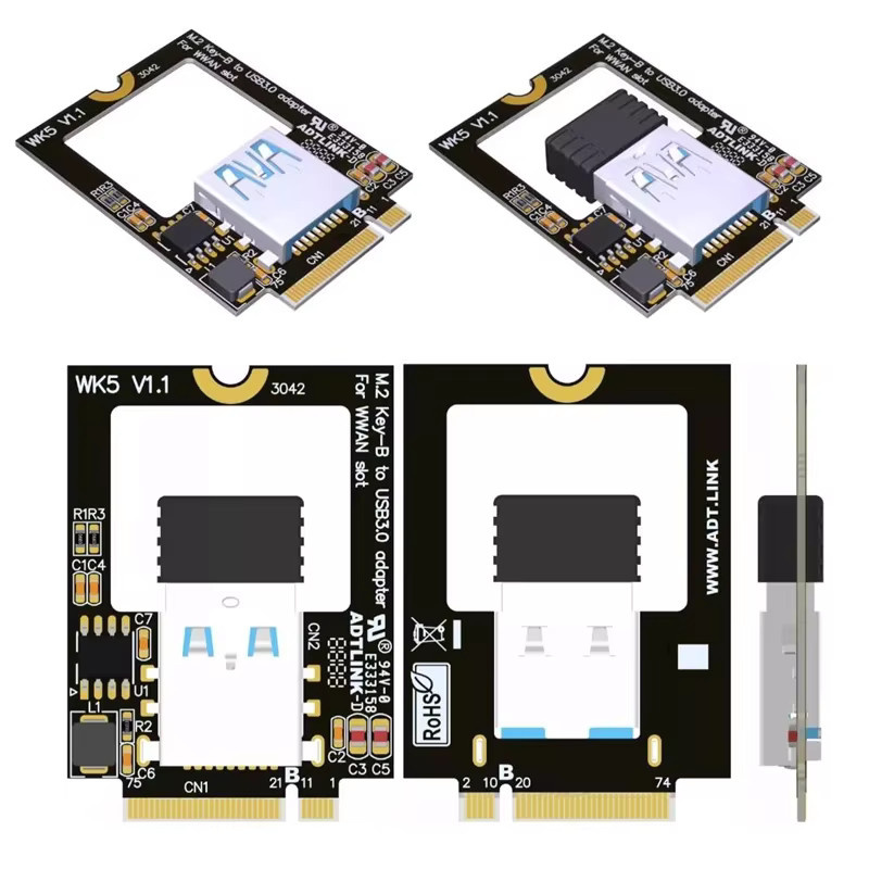 ADT-Link M.2 Key-B zu USB 3.0 Adapter für Bluetooth, WLAN und 4G WWAN Netzwerkkarte, Schwarz - Bild 2