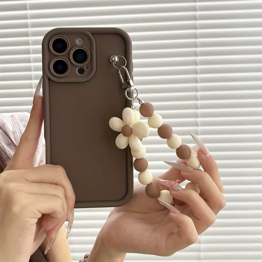 Koreanische Handyhülle mit braunem Blumen-Lanyard für Apple iPhone 11 bis iPhone 17 Pro Max - Bild 2