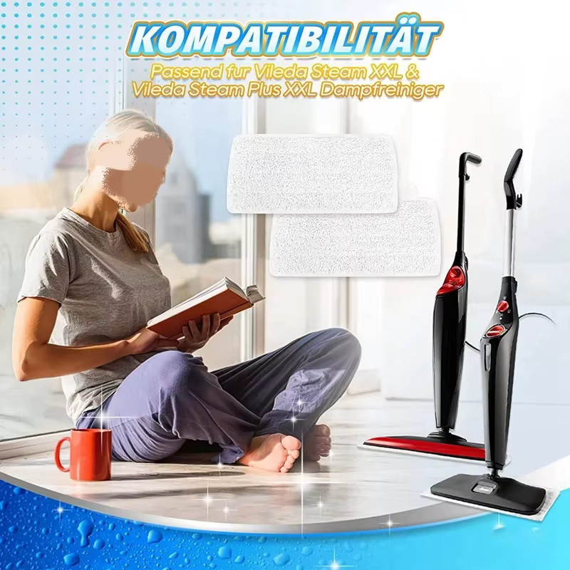 Vileda Mikrofasertücher für Steam XXL Dampfreiniger, waschbare Ersatzpads, Weiß, Breite: 39,5 cm - Bild 2