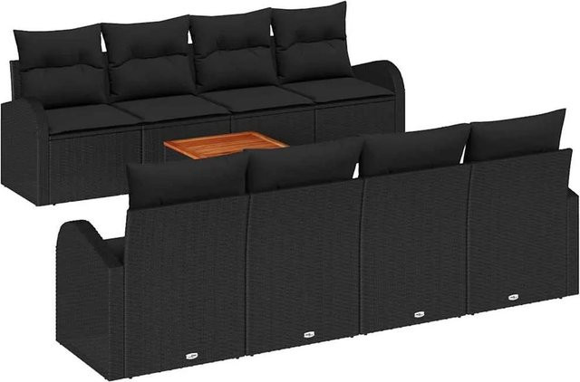 vidaXL Garten-Sofa-Set 9-teilig Schwarz mit Polyrattan, Akazienholz und Stauraumfunktion - Bild 1