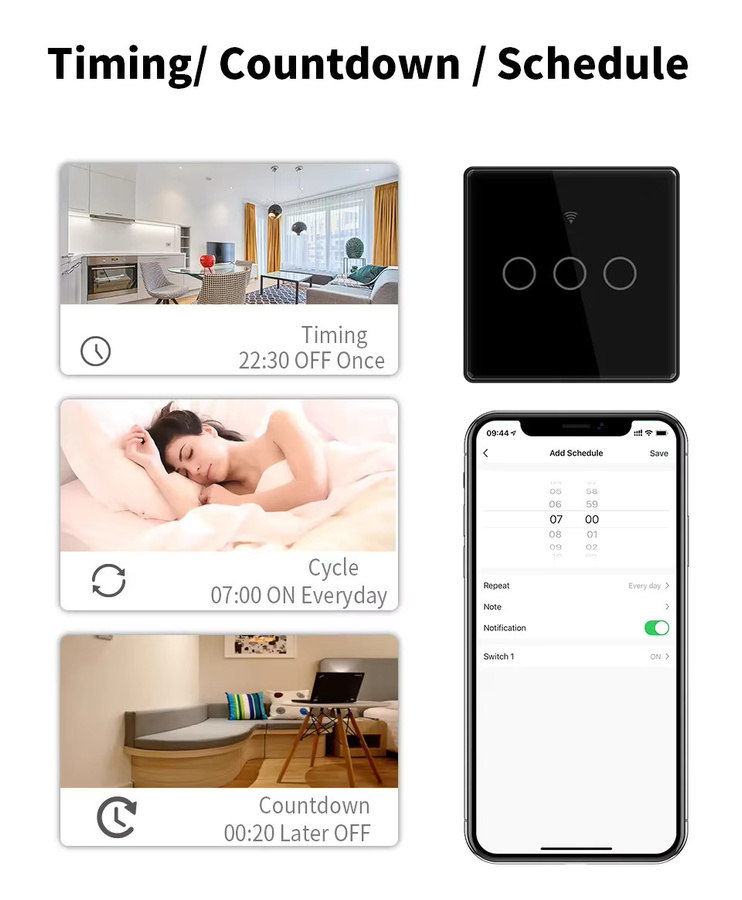 Tuya WiFi Smart Switch Touch-Panel aus Glas in Schwarz mit Alexa Sprachsteuerung - Bild 2
