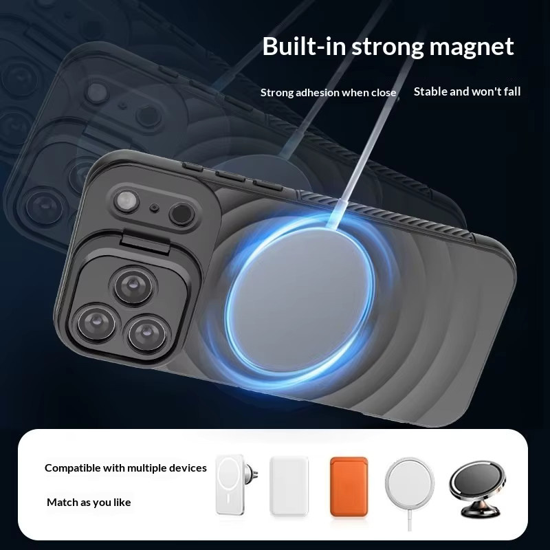 NUCWIN Ripple Case für iPhone 17 16 15 14 13 Pro Max Plus mit MagSafe und faltbarem Objektivständer, Stoßfeste Hülle in Schwarz - Bild 3