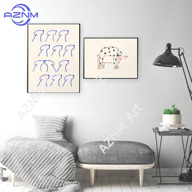KAYOU Abstraktes Hundeposter in Blau, Minimalistisches Tier-Wandbild als Leinwandgemälde für Kinderzimmer und Schlafzimmer - Bild 1