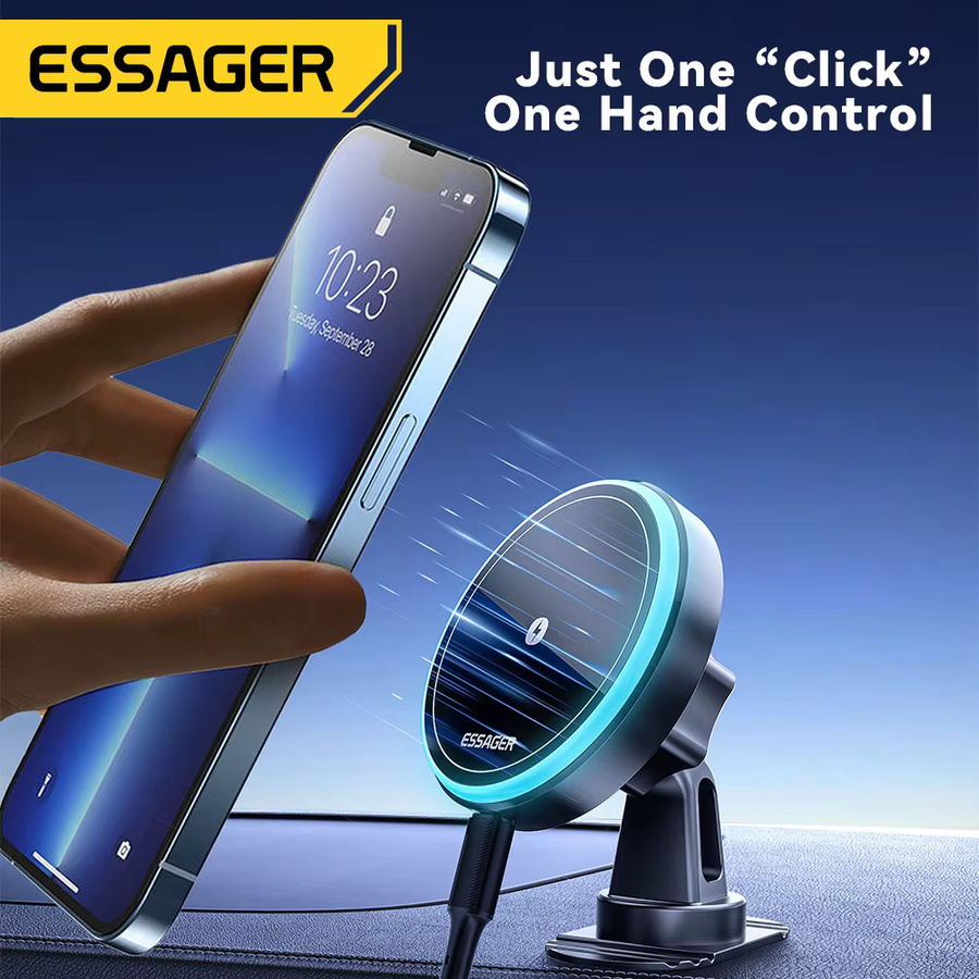 Essager Magnetische Kabellose Auto-Handyhalterung mit 15W Schnellladefunktion, 360 Grad Verstellbar, Schwarz, Universelle Handyhalterung für iPhone und Samsung - Bild 4