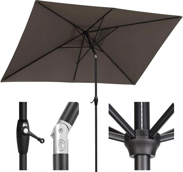 Sekey Kurbelschirm Sonnenschirm mit Aluminium Mast aus Polyester in Black oder Cappuccino, B: 300 cm, T: 200 cm, H: 248 cm - Bild 1