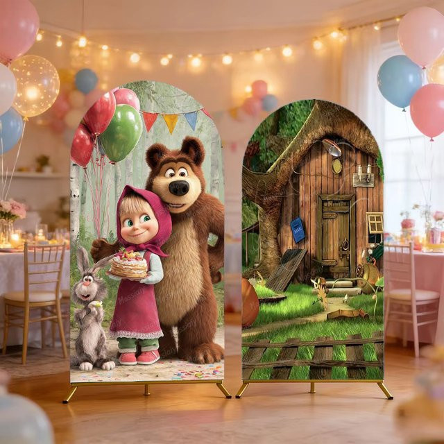 Mossiaiy Hintergrundkulisse Mädchen und Bär in Mehrfarbig für Kindergeburtstag, Babyparty und Taufe als Fotografie-Dekoration - Bild 1