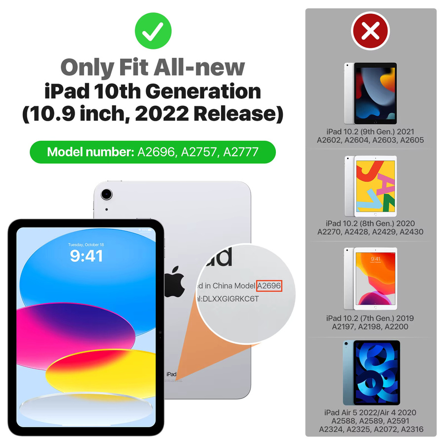 Schlanke PC-Hülle für iPad 11 Zoll (2025) und iPad 10,9 Zoll (2022) mit durchscheinender Rückenschale, Standfunktion und Touch ID Support, Farben: Transparent, Pink, Blau - Bild 2