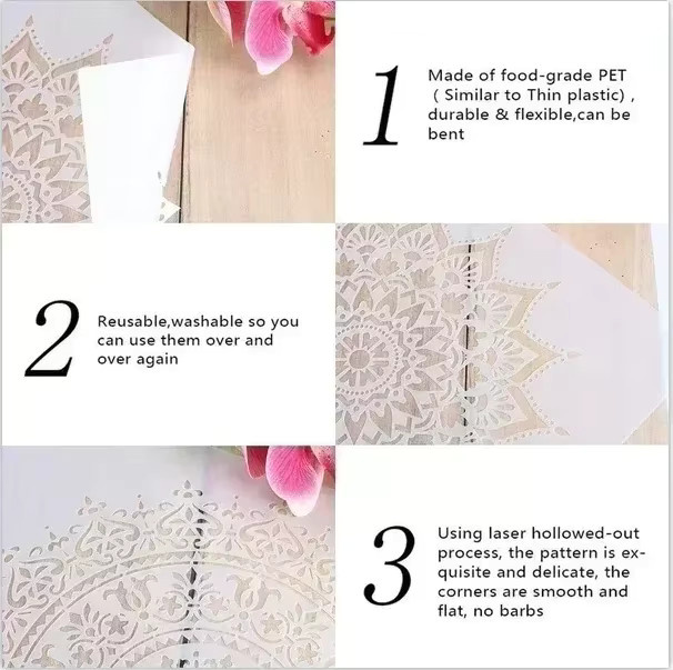 PenhuaMoban DIY Schablone mit Retro Blumenmuster und Mandala-Design für Wand, Boden und Möbel, B/H: 30 x 30 cm - Bild 2