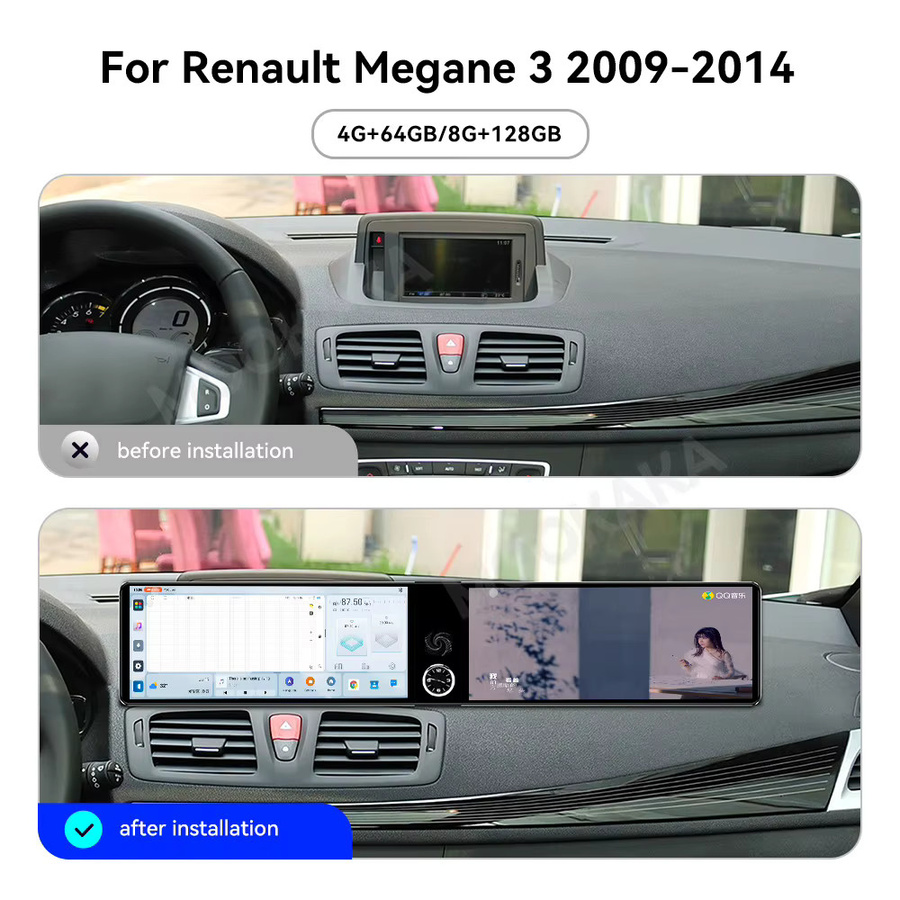 Aotsr Android Auto und CarPlay Doppelbildschirm Multimedia Player mit GPS für Renault Megane 3 2009-2014, 24,6 Zoll, Schwarz - Bild 3