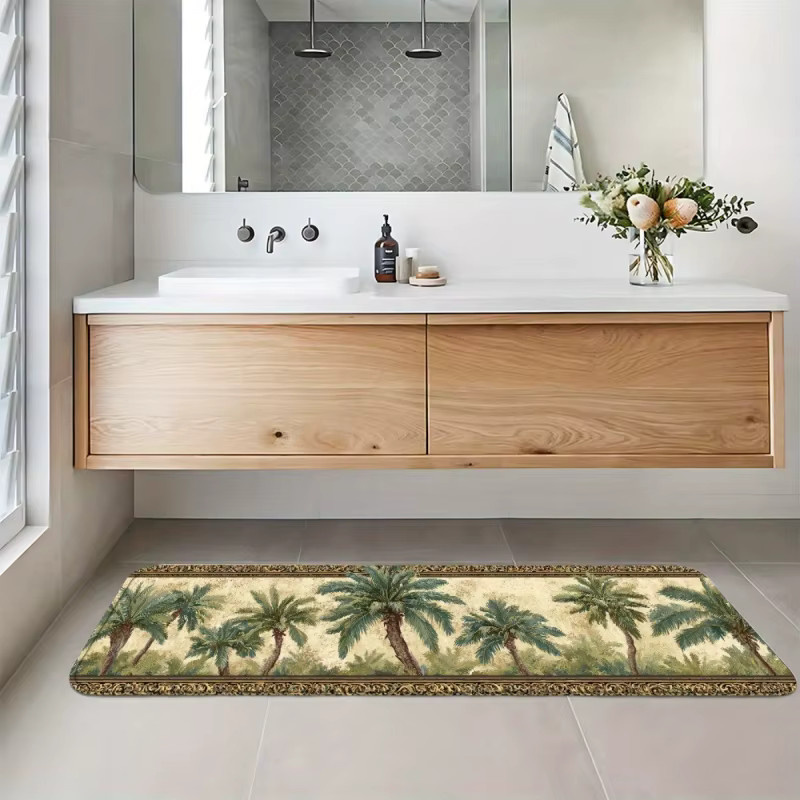 VIKAMA Teppich mit blaugrünem Palmenmuster und beige marmoriertem Design für Schlafzimmer, Küche oder Flur, Rechteckig - Bild 4